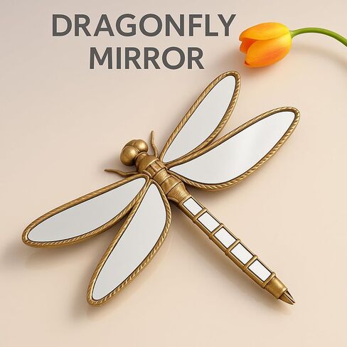 Hjoxa Retro Resin Dragonfly Wall Decor ，Dragonfly Mirror Wall Decor ，Dragonfly-Shaped Design，Creative Dragonfly Home Decor for Living Room Bedroom Restaurant Bedroom Coffee Shop in Saudi Arabia