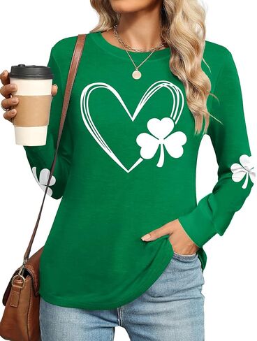 Ithalt St Patricks Day Shirt Women Lucky Irish Shamrock Tshirt Saint Patricks Day Tee Tops Green Long Sleeve Shirts in Saudi Arabia
