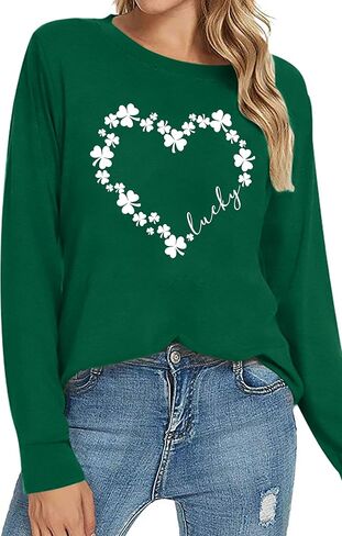 Ithalt St Patricks Day Shirt Women Lucky Irish Shamrock Tshirt Saint Patricks Day Tee Tops Green Long Sleeve Shirts in Saudi Arabia