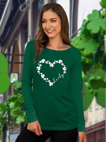Ithalt St Patricks Day Shirt Women Lucky Irish Shamrock Tshirt Saint Patricks Day Tee Tops Green Long Sleeve Shirts in Saudi Arabia