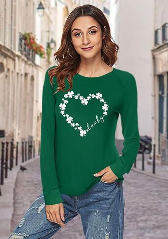 Ithalt St Patricks Day Shirt Women Lucky Irish Shamrock Tshirt Saint Patricks Day Tee Tops Green Long Sleeve Shirts in Saudi Arabia
