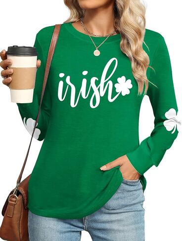 Ithalt St Patricks Day Shirt Women Lucky Irish Shamrock Tshirt Saint Patricks Day Tee Tops Green Long Sleeve Shirts in Saudi Arabia