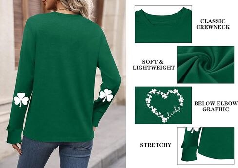Ithalt St Patricks Day Shirt Women Lucky Irish Shamrock Tshirt Saint Patricks Day Tee Tops Green Long Sleeve Shirts in Saudi Arabia