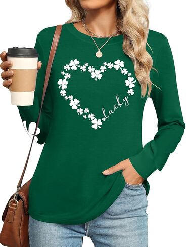 Ithalt St Patricks Day Shirt Women Lucky Irish Shamrock Tshirt Saint Patricks Day Tee Tops Green Long Sleeve Shirts in Saudi Arabia