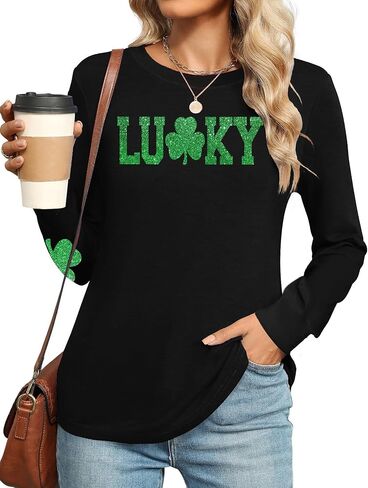 Ithalt St Patricks Day Shirt Women Lucky Irish Shamrock Tshirt Saint Patricks Day Tee Tops Green Long Sleeve Shirts in Saudi Arabia
