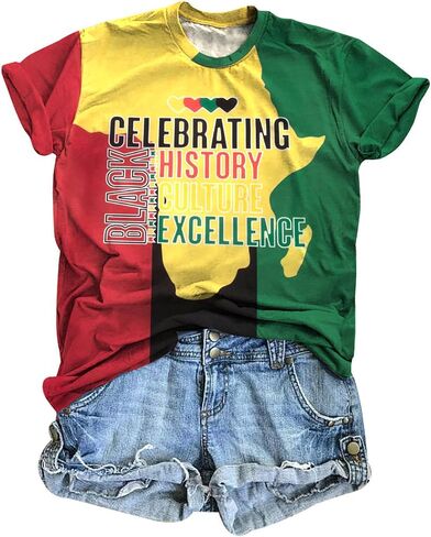 Black History Month Shirts Women: Afro American Pride T Shirt Celebrating Black Culture Excellence Tee Short Sleeve Top in Saudi Arabia