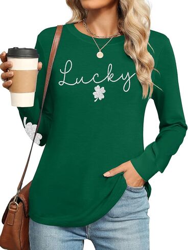 Ithalt St Patricks Day Shirt Women Lucky Irish Shamrock Tshirt Saint Patricks Day Tee Tops Green Long Sleeve Shirts in Saudi Arabia