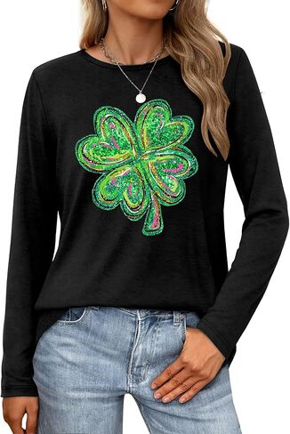 Ithalt St Patricks Day Shirt Women Lucky Irish Shamrock Tshirt Saint Patricks Day Tee Tops Green Long Sleeve Shirts in Saudi Arabia