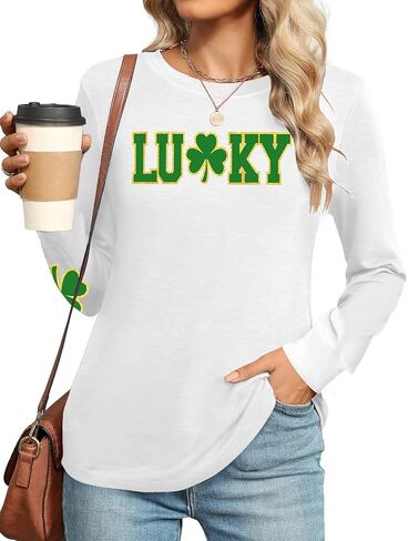 Ithalt St Patricks Day Shirt Women Lucky Irish Shamrock Tshirt Saint Patricks Day Tee Tops Green Long Sleeve Shirts in Saudi Arabia