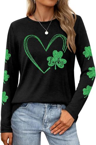 Ithalt St Patricks Day Shirt Women Lucky Irish Shamrock Tshirt Saint Patricks Day Tee Tops Green Long Sleeve Shirts in Saudi Arabia