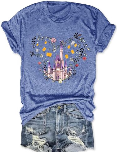 Magical Shirt for Women Castle Flower Graphic Printed Tee Family Vacation Short Sleeve Shirts for Women in Saudi Arabia