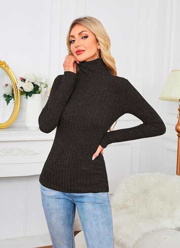 Women's Turtleneck Long Sleeve Tops Casual Pullover Undershirts Ribbed Knit Fall Winter Under Layer Shirts in Saudi Arabia