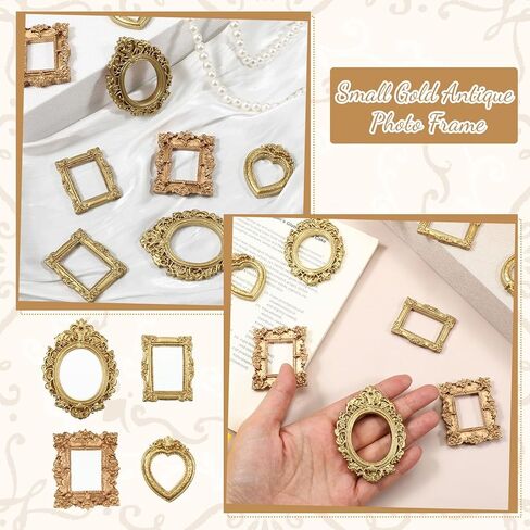 fjzhii 8 قطع إطارات الصور الراتنج خمر، الذهب العتيقة إطار الصورة إطارات الصور الصغيرة الصغيرة العتيقة حلية الطاولة إطار الصور الصغيرة لDIY صور المجوهرات عرض عيد الميلاد جدار الجدول الديكور in Saudi Arabia