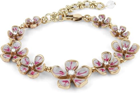 HZMAN Vintage Brass Floral Bracelet for Women, Hypoallergenic, Adjustable 7.5-9 Inch, Enamel Craft with Crystal Center, Gift Idea in Saudi Arabia