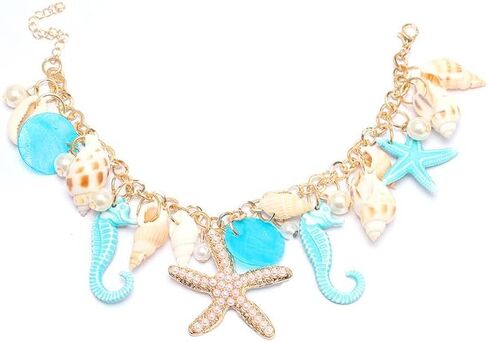 ONLYJUMP Sea Shell Starfish Bracelets for Women Trendy Ocean Charm Bracelet Gold Starfish Rudder Seashell Charm Pendant Link Bracelets Bohemian Hawaiian Summer Beach Bracelets Vacation Holiday Jewelry Gift in Saudi Arabia