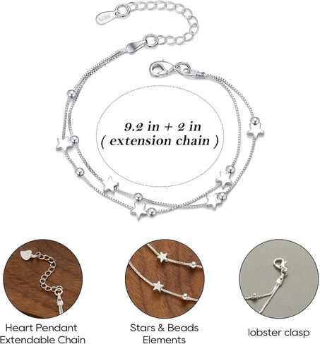 925 Sterling Silver Women's Star Bracelets, Simple Adjustable Chain With Lobster Clasp, Fashionable Jewelry Item Suitable For Wearing On Birthdays And Anniversaries, Gift For Festivals in Saudi Arabia