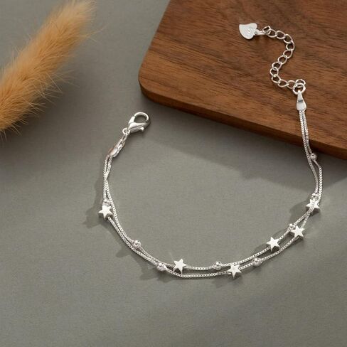 925 Sterling Silver Women's Star Bracelets, Simple Adjustable Chain With Lobster Clasp, Fashionable Jewelry Item Suitable For Wearing On Birthdays And Anniversaries, Gift For Festivals in Saudi Arabia