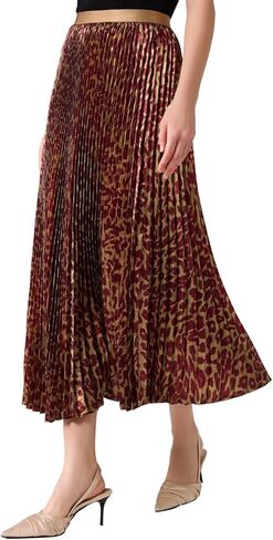 Women’s Colorful Metallic Pleated Midi Skirt – High Waist Gradient A-Line Skirt with Shiny Finish for Party, Holiday, Date Night, or Office in Saudi Arabia