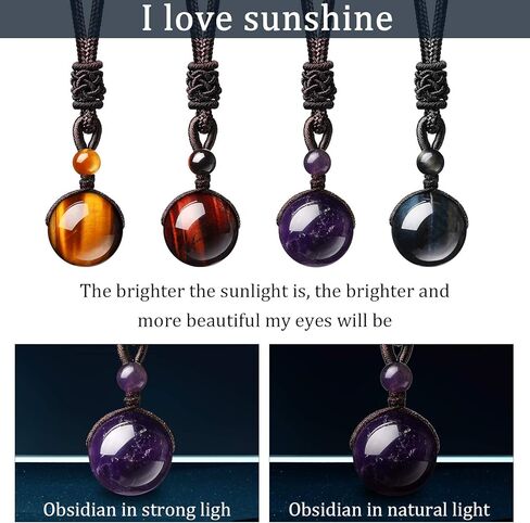 Hicarer 4 Pieces Natural Crystal Pendant Necklaces Lucky Blessing Chakra Crystal Beads 16 mm Black Obsidian Tiger Eyes Necklaces with Adjustable Braided Rope Cords(Classic) in Saudi Arabia