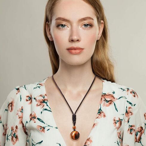 Hicarer 4 Pieces Natural Crystal Pendant Necklaces Lucky Blessing Chakra Crystal Beads 16 mm Black Obsidian Tiger Eyes Necklaces with Adjustable Braided Rope Cords(Classic) in Saudi Arabia