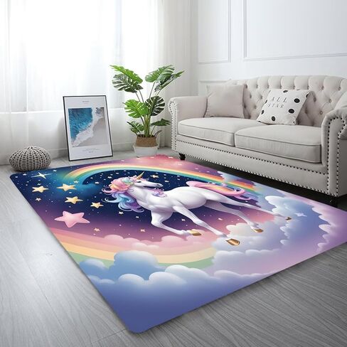 kxry Area Rugs 2X3 Feet, Unicorn Galaxy Soft Machine Washable Area Rugs Unicorn Galaxy Star Cloud Non Slip Foldable Floor Carpet for Living Room Bedroom Dining Room Dorms Nursery Rooms Office in Saudi Arabia