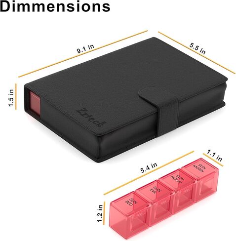 Deeper and Larger Compartments Daily Pill Organizer AM PM Medicine Pill Box, 7-Day Weekly Holder -Zzteck PU Leather Travel Case Day Night Large Medication Reminder Dispenser Vitamin Holder Container in Saudi Arabia