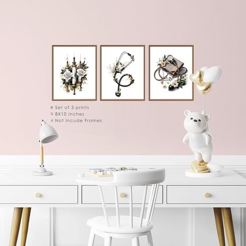 BESERH Nurse Doctor Medical Wall Decor, Nursing Office Wall Art Prints, Vintage Floral Medical Supplies Posters for Nurse Doctor Office Hospital School, 8x10 Inches Set of 3 Unframed in Saudi Arabia