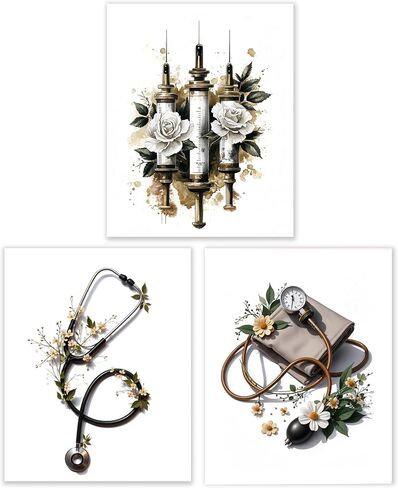 BESERH Nurse Doctor Medical Wall Decor, Nursing Office Wall Art Prints, Vintage Floral Medical Supplies Posters for Nurse Doctor Office Hospital School, 8x10 Inches Set of 3 Unframed in Saudi Arabia