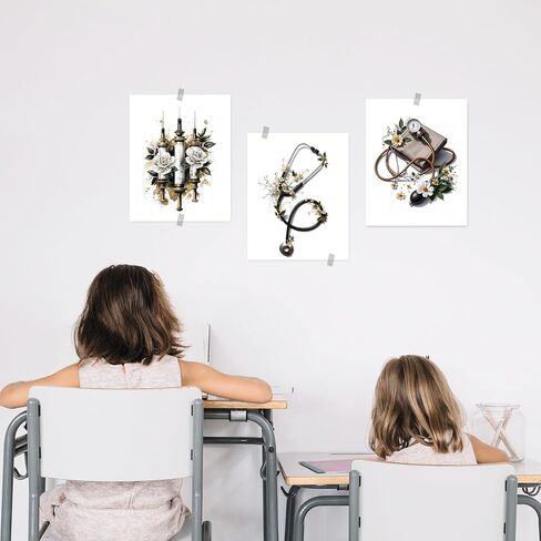 BESERH Nurse Doctor Medical Wall Decor, Nursing Office Wall Art Prints, Vintage Floral Medical Supplies Posters for Nurse Doctor Office Hospital School, 8x10 Inches Set of 3 Unframed in Saudi Arabia