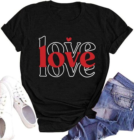 Womens Love Shirt Causl Loose Short Sleeve Letter Heart Graphic Tee Summer Tops in Saudi Arabia