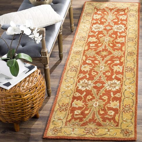 سجادة SAFAVIEH Antiquity Collection - 2'3" x 6'، صدأ وذهبي، صوف شرقي تقليدي مصنوع يدويًا، مثالية للمناطق ذات حركة المرور العالية في غرفة المعيشة وغرفة النوم (AT249C) in Kuwait