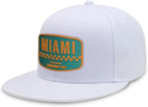 Flatbill Snapback Football Cap for Men and Women, Classic Cotton Sports Hat - Miami - White in Saudi Arabia