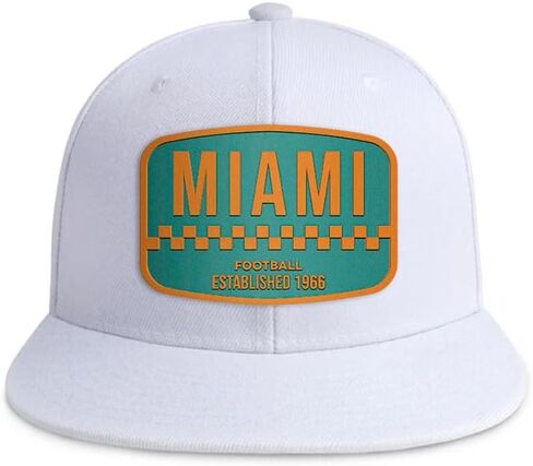 Flatbill Snapback Football Cap for Men and Women, Classic Cotton Sports Hat - Miami - White in Saudi Arabia