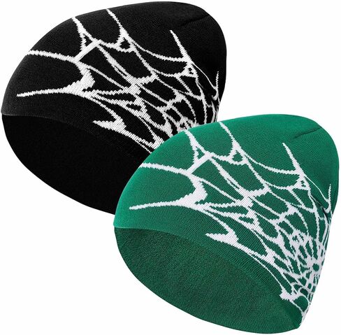 2 قطعة Y2K العنكبوت شبكة قبعة متماسكة للرجال البديل الجرونج نمط لينة بسط قبعات الجمجمة لأزياء الشارع اليومية الشتاء in Kuwait