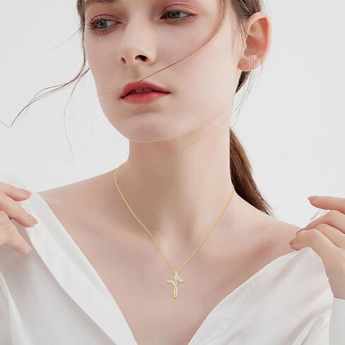 14K Solid Gold Cross Necklace 14K Yellow Gold Cross Opal Moissanite Pendant Necklace Christian Religious Jewelry Gifts for Women in Saudi Arabia