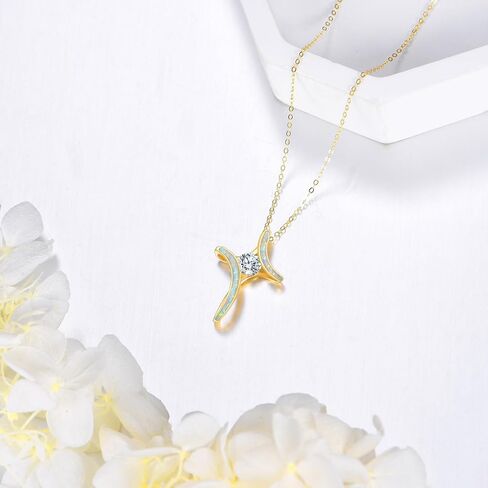 14K Solid Gold Cross Necklace 14K Yellow Gold Cross Opal Moissanite Pendant Necklace Christian Religious Jewelry Gifts for Women in Saudi Arabia