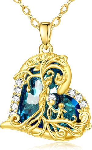 JIYVY32 14K Gold Tree Of Life Necklace Gifts for Women,Mother and 2 Pendant Stone Family Tree Necklaces,Valentines Anniversary Birthday Gifts for Her Wife Mom Grandma Daughter in Saudi Arabia