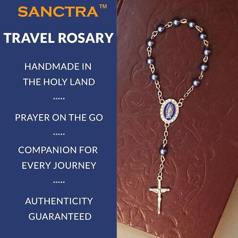مسبحة سفر SANCTRA لمدة عقد واحد، مصنوعة يدويًا ومباركة في الأرض المقدسة، مسبحة عقد واحد مع ميدالية وصليب، وحقيبة هدايا وشهادة الأصالة in Kuwait