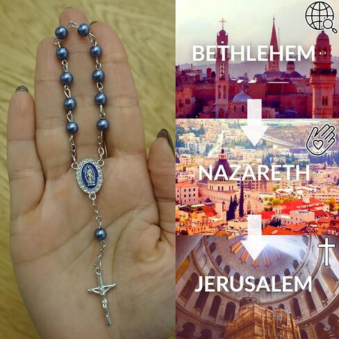 مسبحة سفر SANCTRA لمدة عقد واحد، مصنوعة يدويًا ومباركة في الأرض المقدسة، مسبحة عقد واحد مع ميدالية وصليب، وحقيبة هدايا وشهادة الأصالة in Kuwait