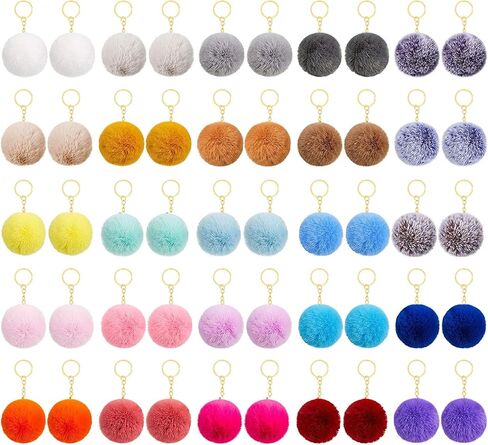YoehMongYo 50 قطعة من سلاسل المفاتيح الملونة بوم بومس، سلسلة مفاتيح على شكل كرة من فراء الأرنب الصناعي للفتيات والنساء حقيبة قلادة إكسسوارات in Kuwait