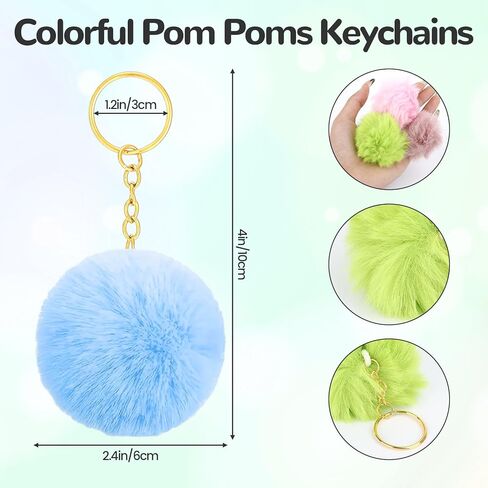 YoehMongYo 50 قطعة من سلاسل المفاتيح الملونة بوم بومس، سلسلة مفاتيح على شكل كرة من فراء الأرنب الصناعي للفتيات والنساء حقيبة قلادة إكسسوارات in Kuwait