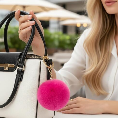 YoehMongYo 50 قطعة من سلاسل المفاتيح الملونة بوم بومس، سلسلة مفاتيح على شكل كرة من فراء الأرنب الصناعي للفتيات والنساء حقيبة قلادة إكسسوارات in Kuwait
