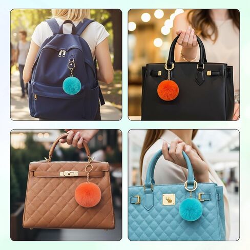 YoehMongYo 50 قطعة من سلاسل المفاتيح الملونة بوم بومس، سلسلة مفاتيح على شكل كرة من فراء الأرنب الصناعي للفتيات والنساء حقيبة قلادة إكسسوارات in Kuwait