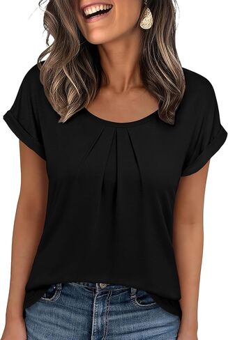 ANRABESS Womens T Shirts Pleated Short Sleeve Tops Summer Business Casual Dressy Blouses 2026 Cute Fashion Clothes in Saudi Arabia