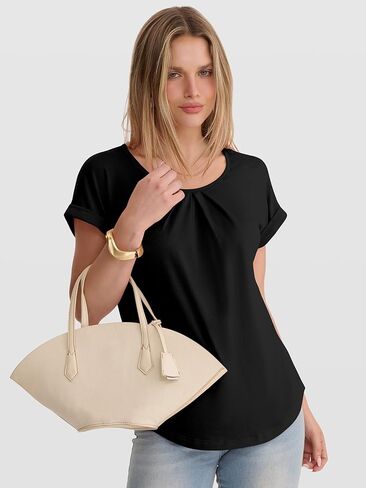 ANRABESS Womens T Shirts Pleated Short Sleeve Tops Summer Business Casual Dressy Blouses 2026 Cute Fashion Clothes in Saudi Arabia