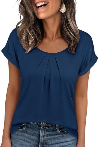 ANRABESS Womens T Shirts Pleated Short Sleeve Tops Summer Business Casual Dressy Blouses 2026 Cute Fashion Clothes in Saudi Arabia