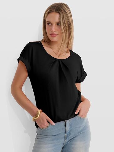 ANRABESS Womens T Shirts Pleated Short Sleeve Tops Summer Business Casual Dressy Blouses 2026 Cute Fashion Clothes in Saudi Arabia