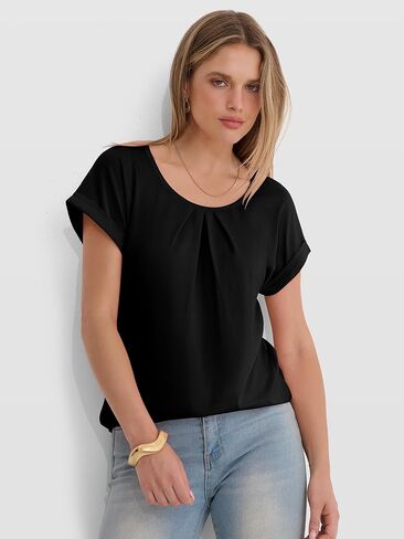 ANRABESS Womens T Shirts Pleated Short Sleeve Tops Summer Business Casual Dressy Blouses 2026 Cute Fashion Clothes in Saudi Arabia