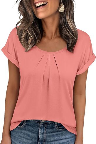 ANRABESS Womens T Shirts Pleated Short Sleeve Tops Summer Business Casual Dressy Blouses 2026 Cute Fashion Clothes in Saudi Arabia