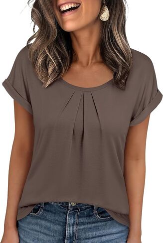 ANRABESS Womens T Shirts Pleated Short Sleeve Tops Summer Business Casual Dressy Blouses 2026 Cute Fashion Clothes in Saudi Arabia
